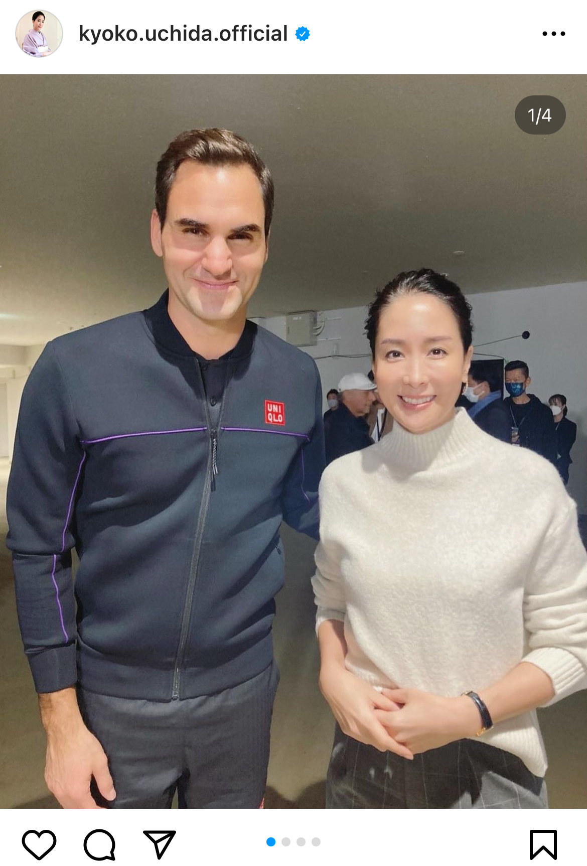 内田恭子がインスタグラムにアップしたフェデラー氏とのツーショット