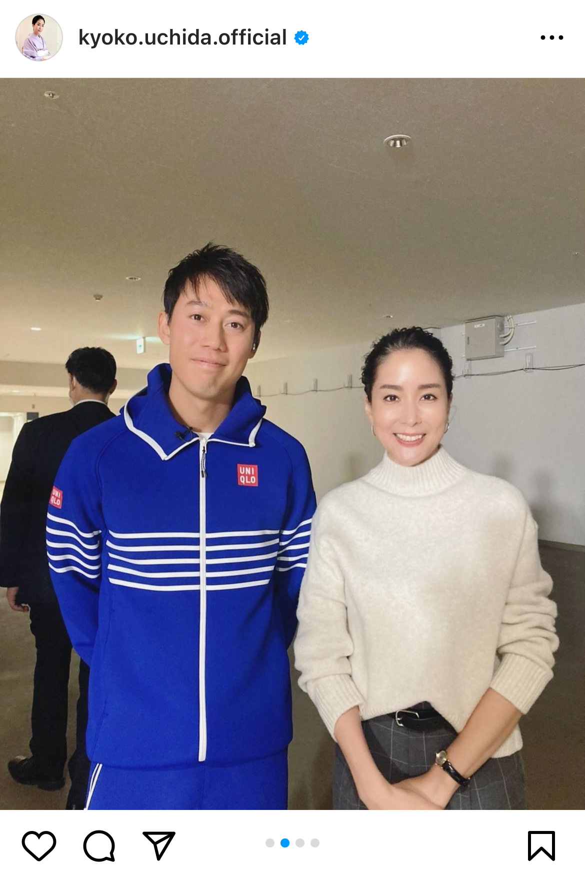 内田恭子がインスタグラムにアップした錦織圭とのツーショット