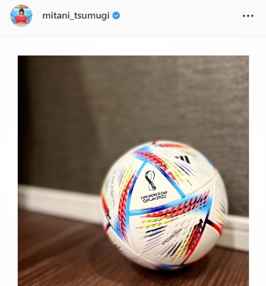 サッカーW杯の公式試合球（三谷紬アナのインスタグラムより）