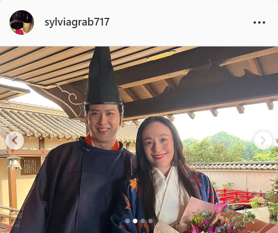 後鳥羽上皇役の尾上松也と藤原兼子役のシルビア・グラブ（インスタグラムより）