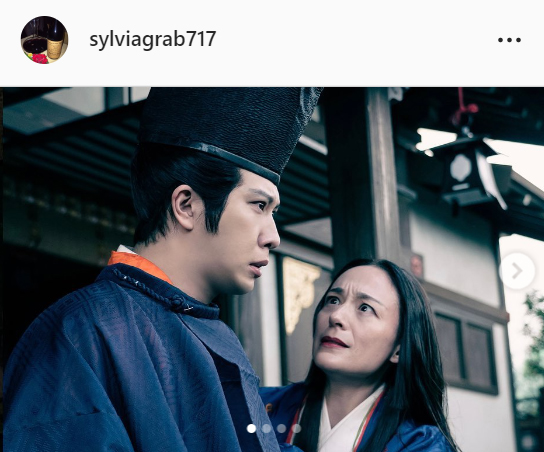後鳥羽上皇役の尾上松也と藤原兼子役のシルビア・グラブ（インスタグラムより）