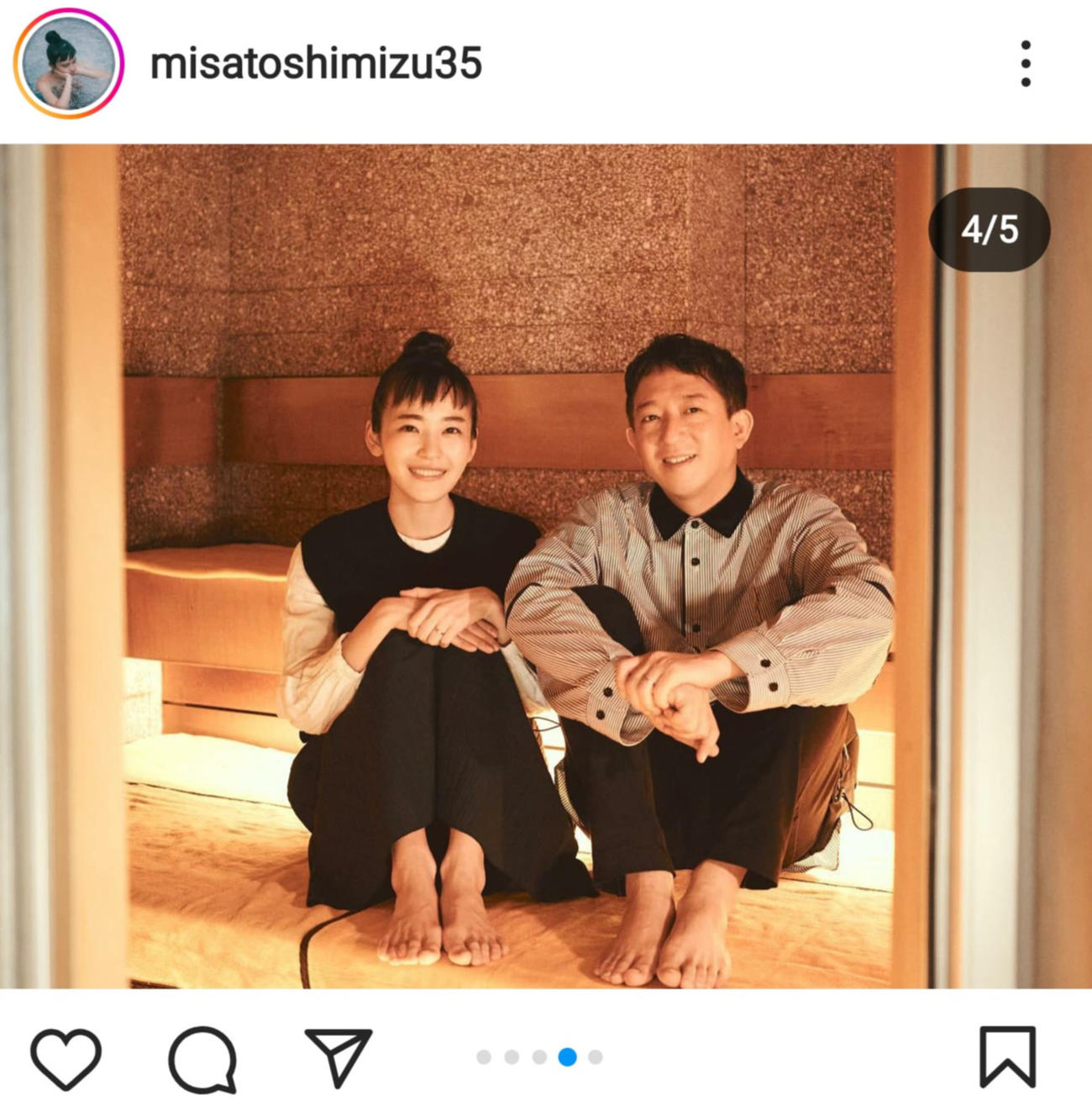 サウナでのツーショット写真をアップした清水みさとと、サバンナ高橋（インスタグラムより）