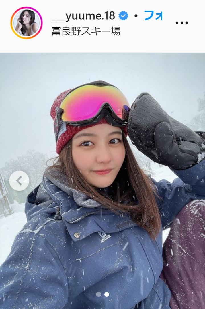 地元富良野でスノボ今年初滑りの林ゆめ（林ゆめのインスタグラムより）