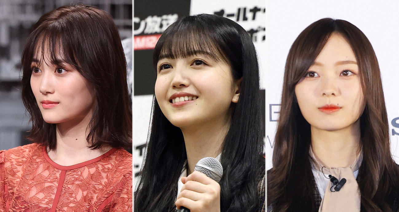 乃木坂46の左から山下美月、久保史緒里、梅澤美波