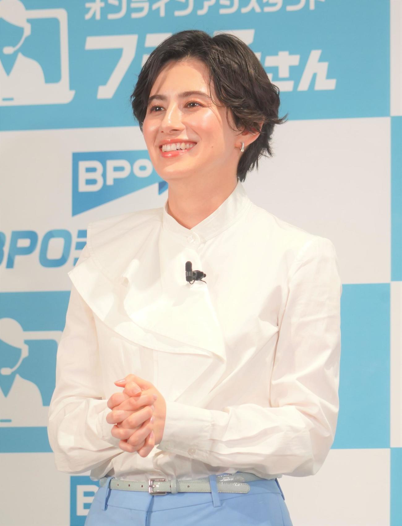 オンラインアシスタントサービス「フジ子さん」を運営する「BPOテクノロジー」の新CM発表会に出席したホラン千秋（撮影・佐藤成）