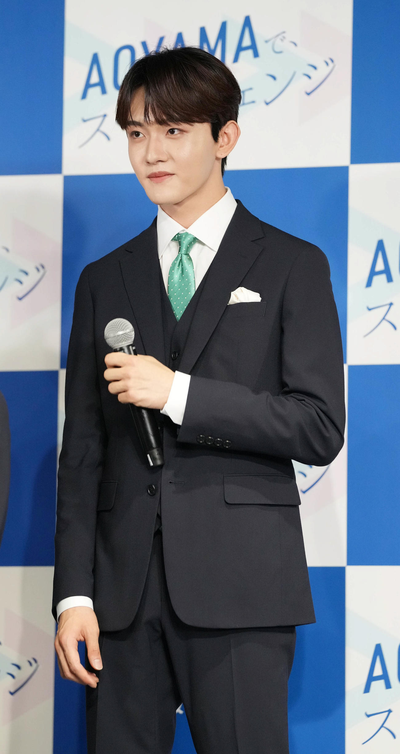 「洋服の青山　新CM発表会」に臨むINI田島将吾（撮影・小沢裕）