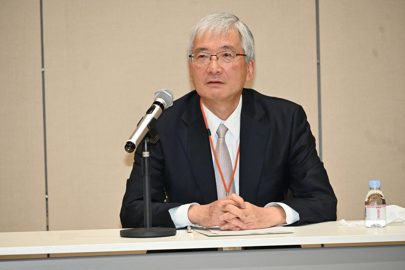 大阪市内で記者会見した読売テレビの大橋善光社長（撮影・松浦隆司）
