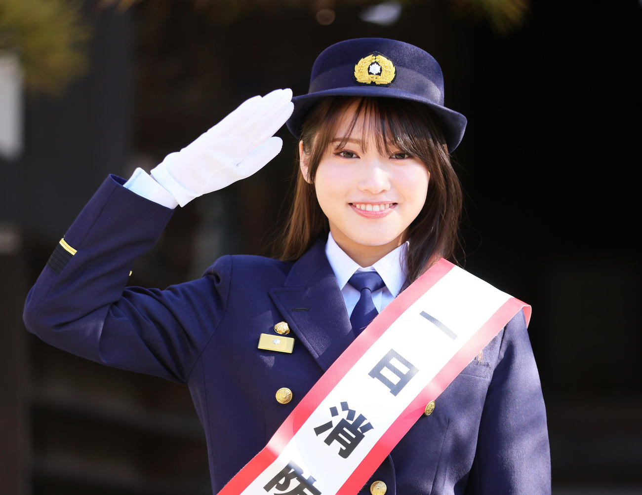 金町消防署の「一日消防署長」を務めた古田愛理（撮影・足立雅史）