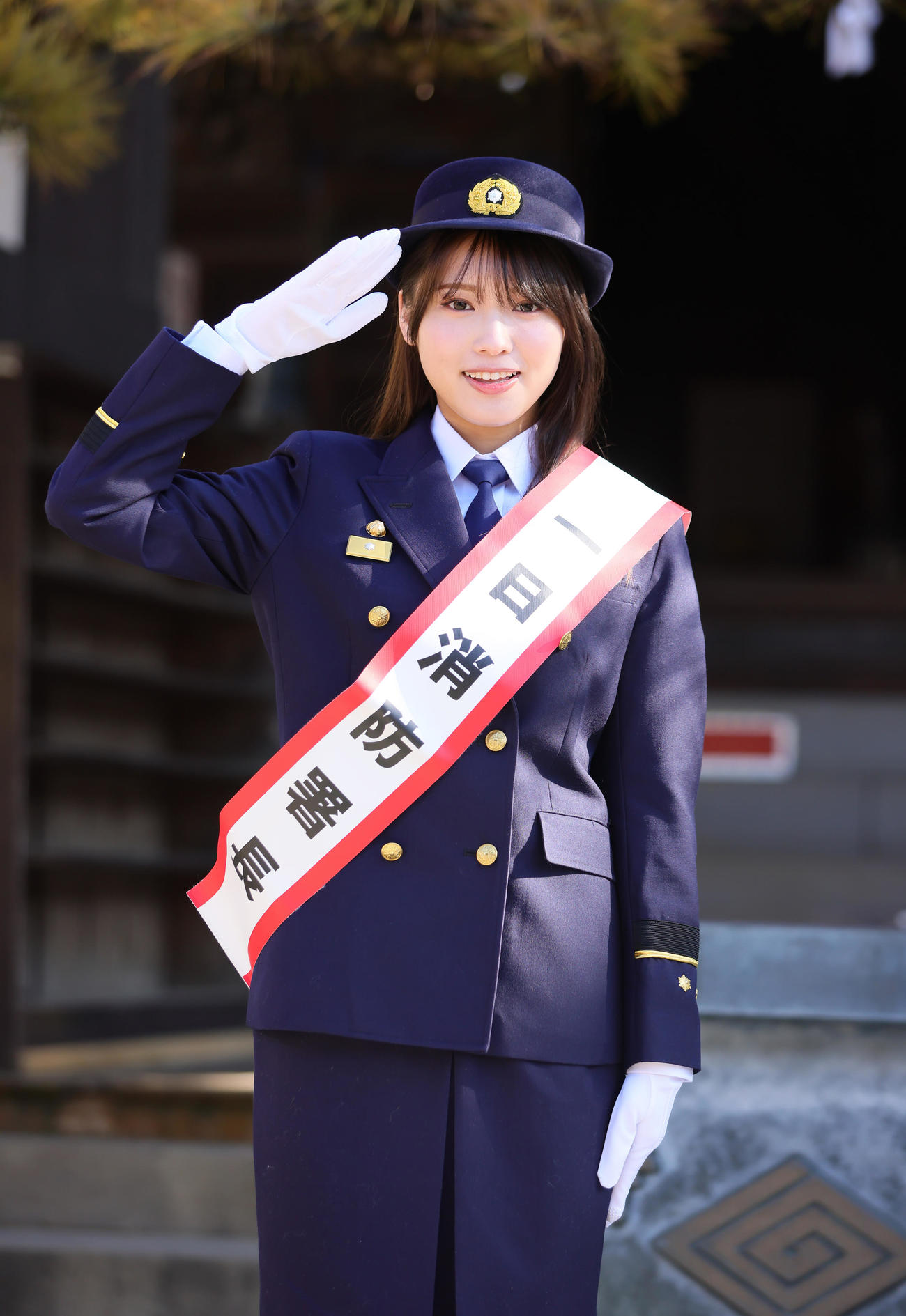 金町消防署の「一日消防署長」を務めた古田愛理（撮影・足立雅史）