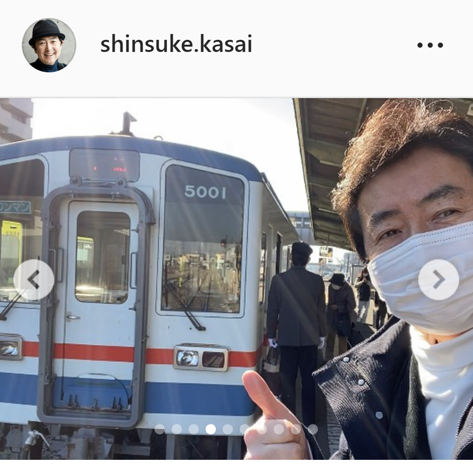 関鉄常総線と笠井信輔アナウンサー（インスタグラムより）