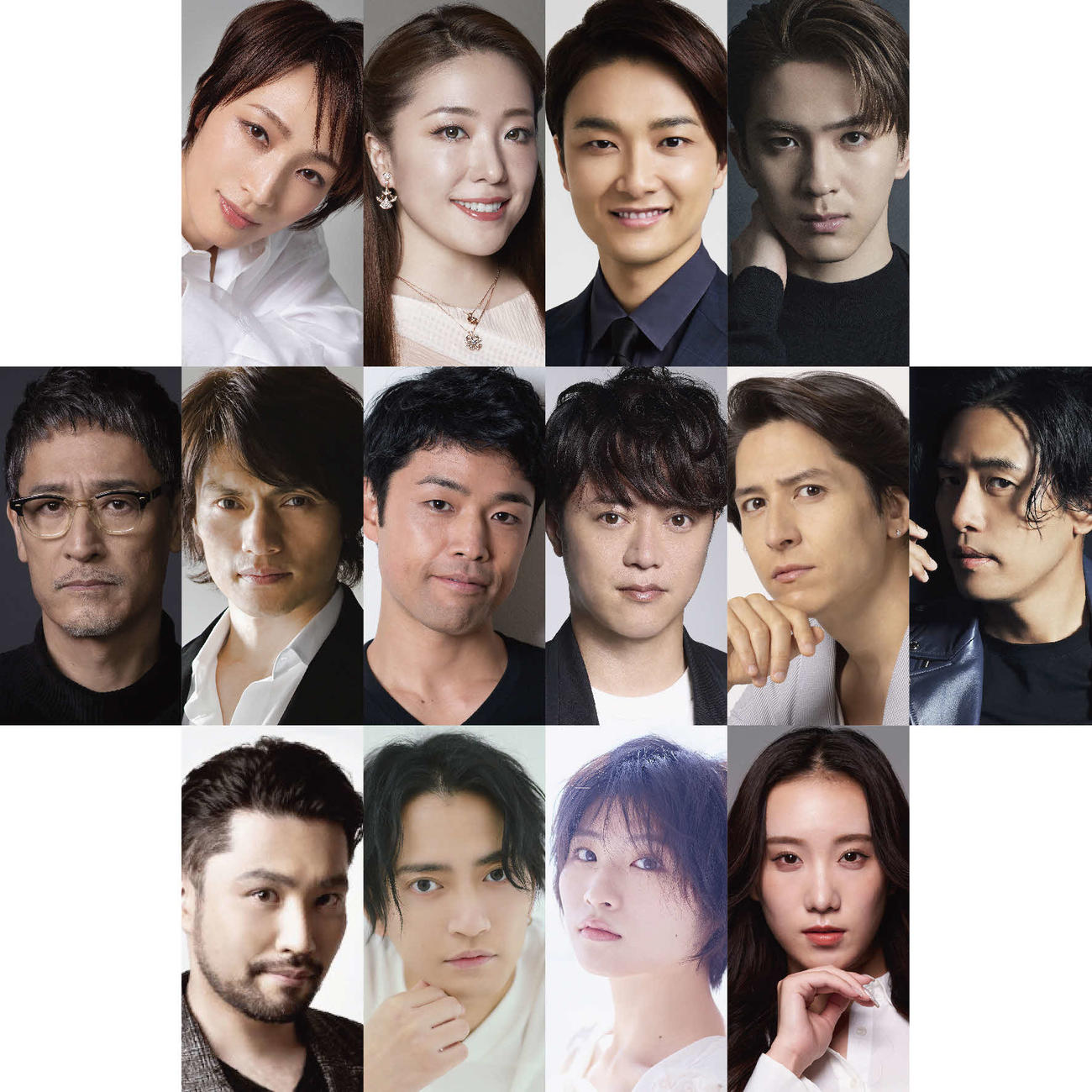 「ムーラン・ルージュ！　ザ・ミュージカル」出演者。上段左から望海風斗、平原綾香、井上芳雄、甲斐翔真、中段左から橋本さとし、松村雄基、上野哲也、上川一哉、伊礼彼方、K、下段左から中井智彦、中河内雅貴、加賀楓、藤森蓮華
