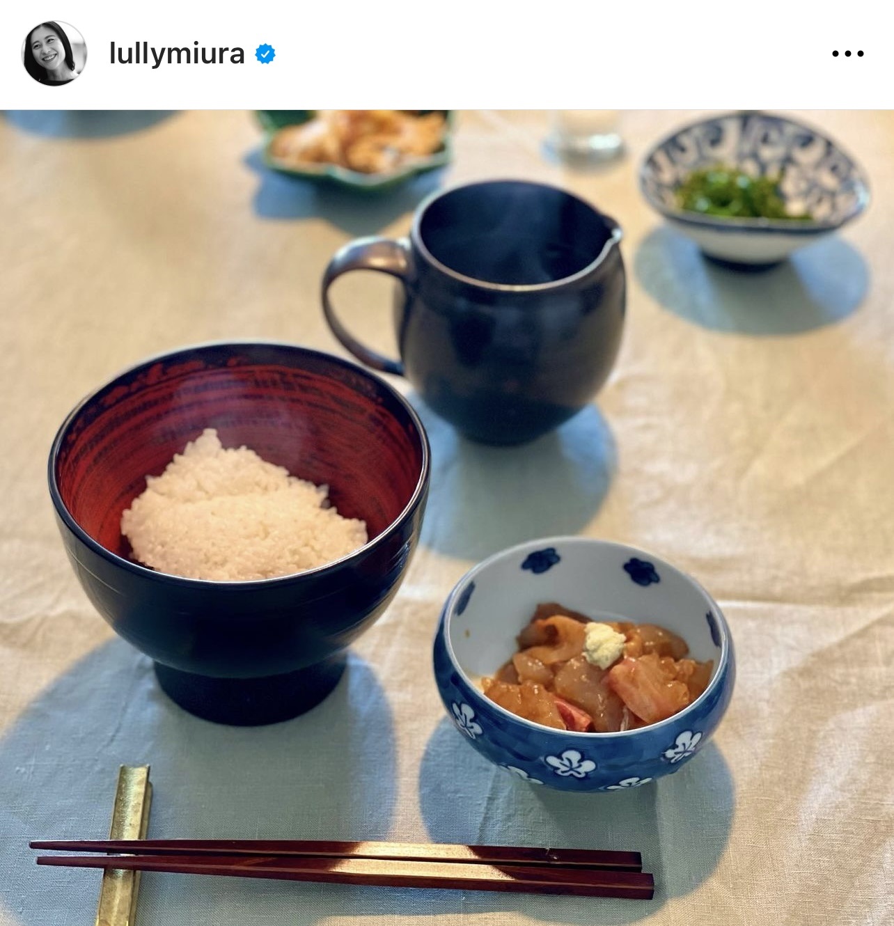 三浦瑠麗氏が投稿した食卓の写真（三浦瑠麗氏のインスタグラムより）