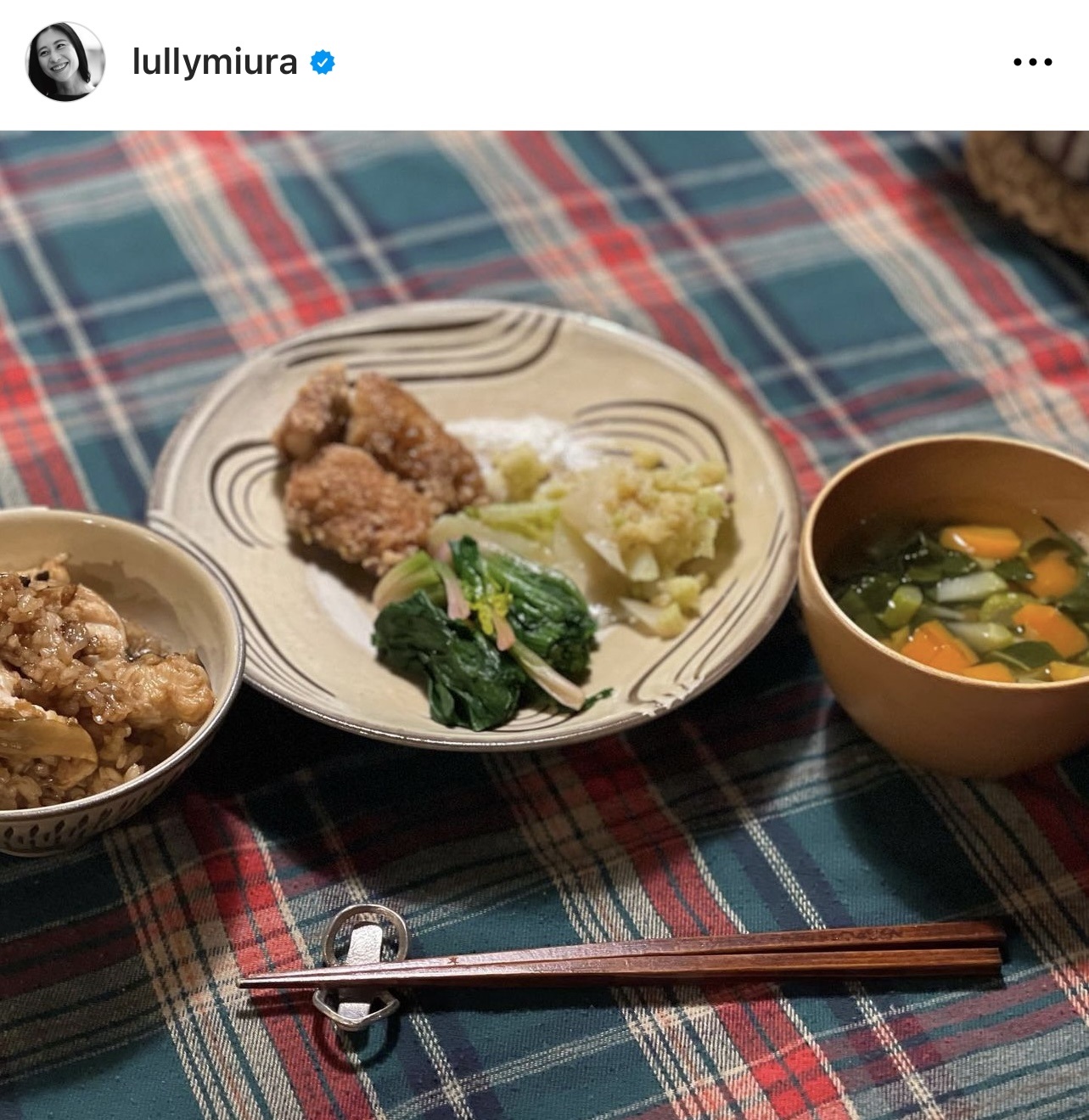 三浦瑠麗氏が投稿した食卓の写真（三浦瑠麗氏のインスタグラムより）
