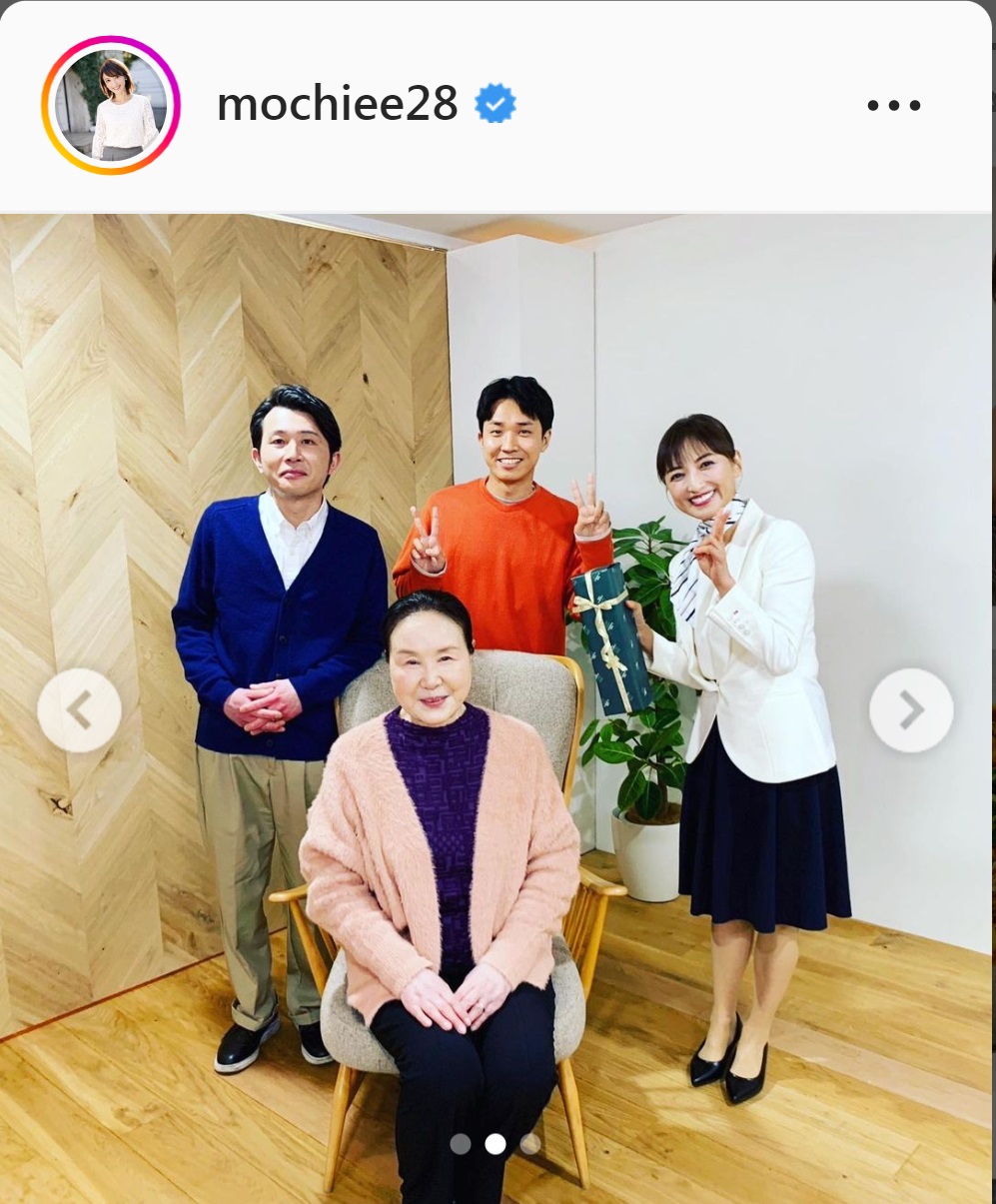 望月理恵アナと共演した大島蓉子、西原誠吾、渡辺裕太とのオフショット（望月理恵アナのインスタグラムより）