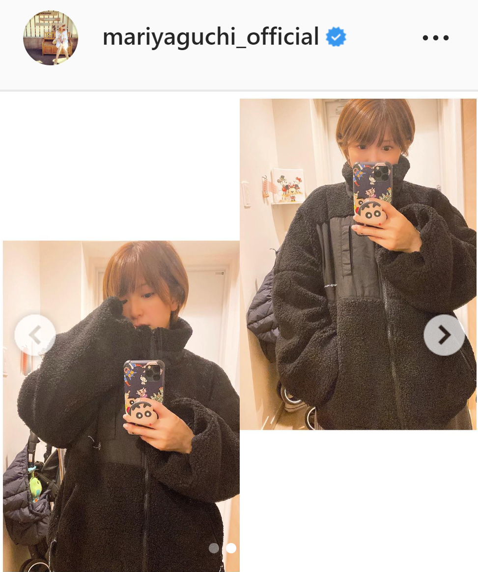 辻希美がプロデュースするブランドのブルゾンを着る矢口真里（矢口真里のインスタグラムより）