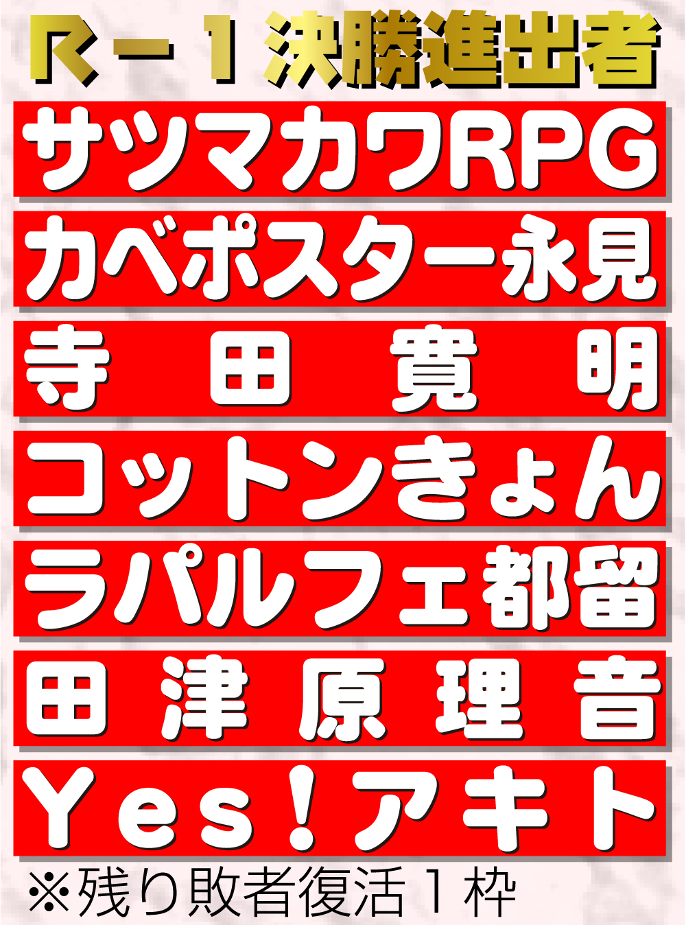 【イラスト】Ｒ－１決勝進出者一覧