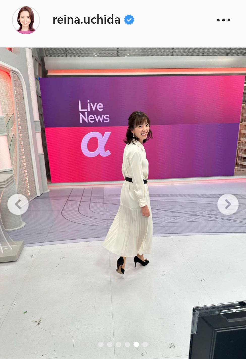 着用した衣装を公開する内田嶺衣奈アナ（内田嶺衣奈アナのインスタグラムより）
