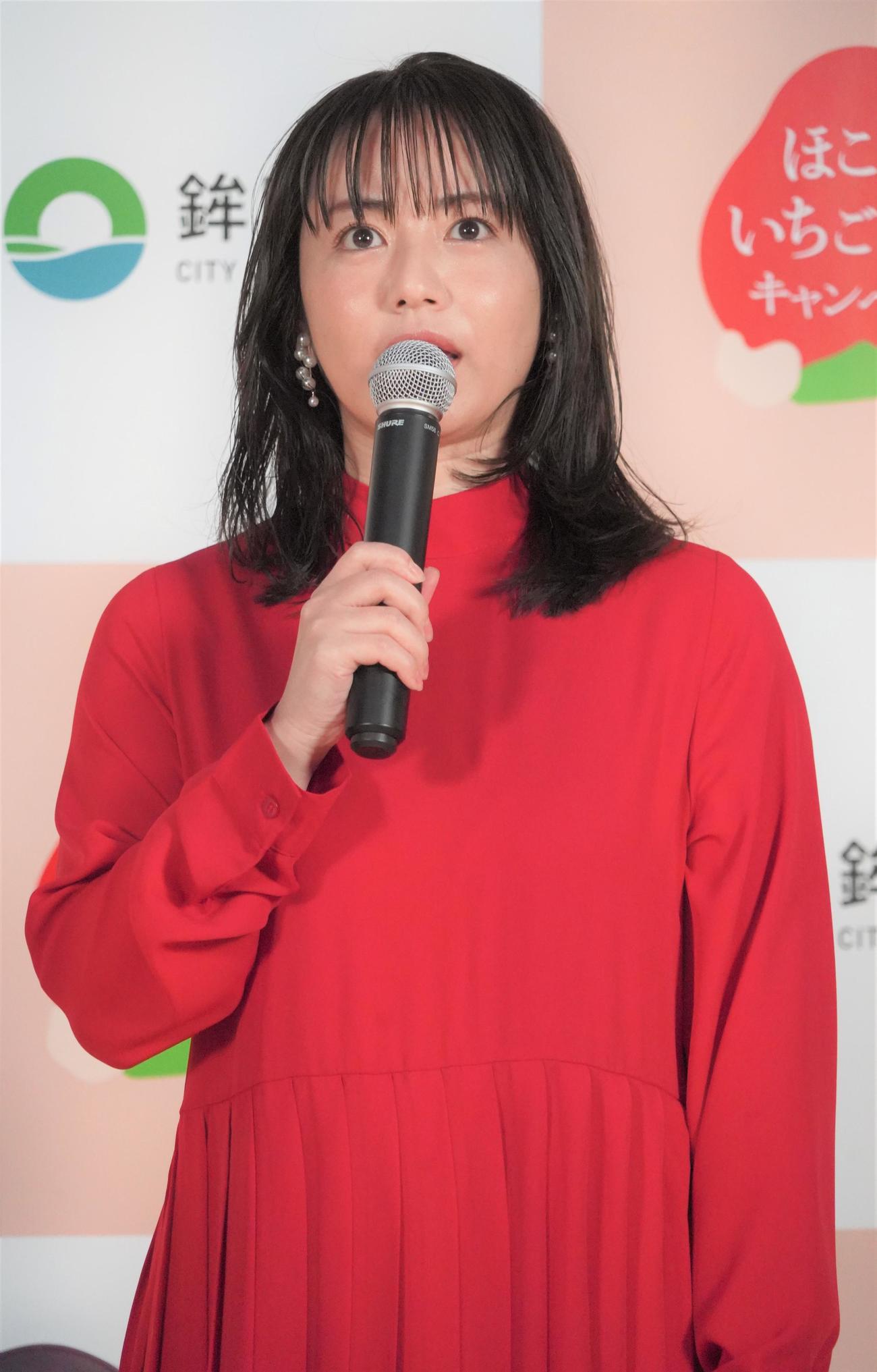 「ほこたのいちご褒美キャンペーン」プレス発表会に出席した磯山さやか（撮影・佐藤成）