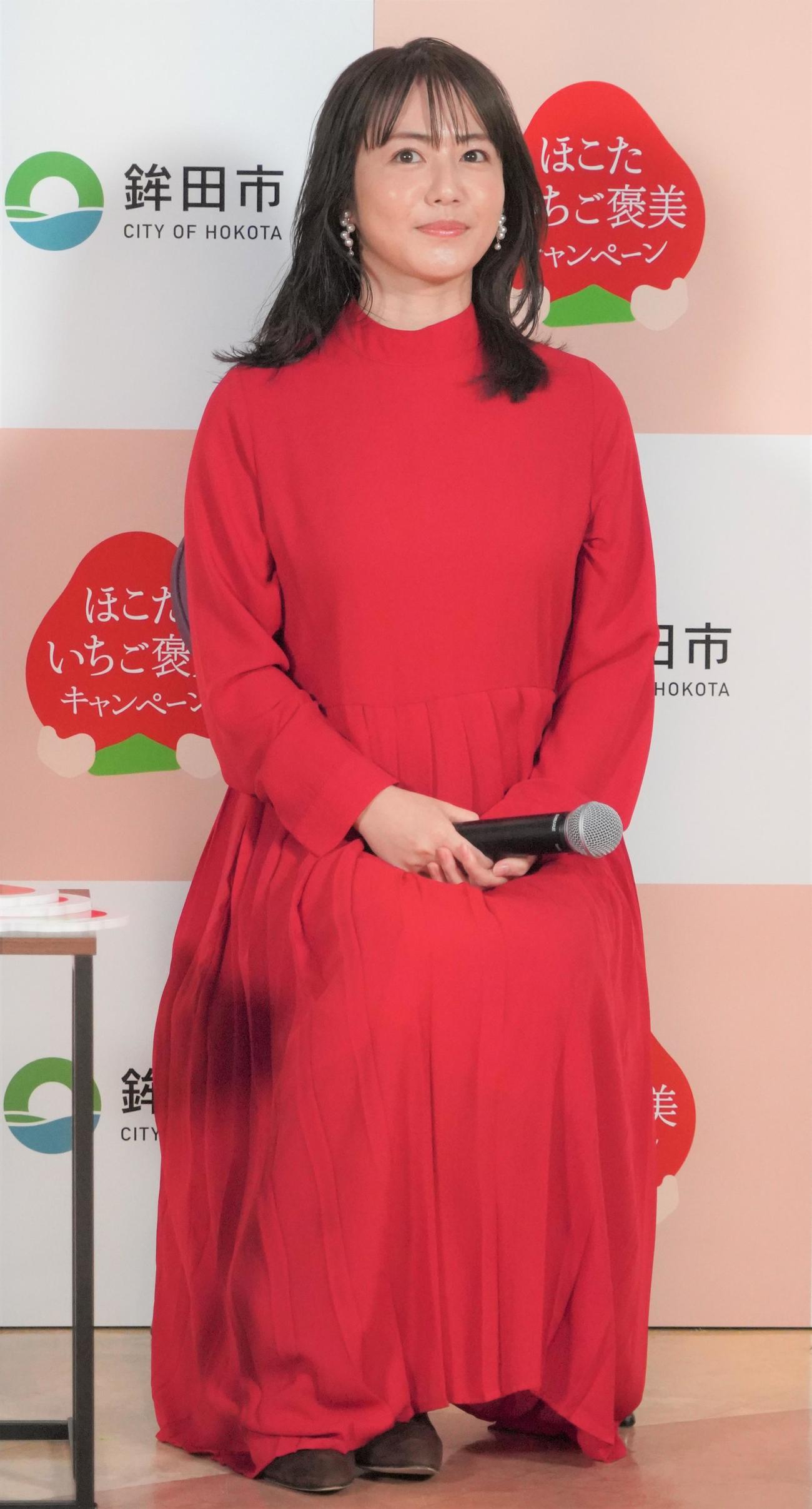 「ほこたのいちご褒美キャンペーン」プレス発表会に出席した磯山さやか（撮影・佐藤成）