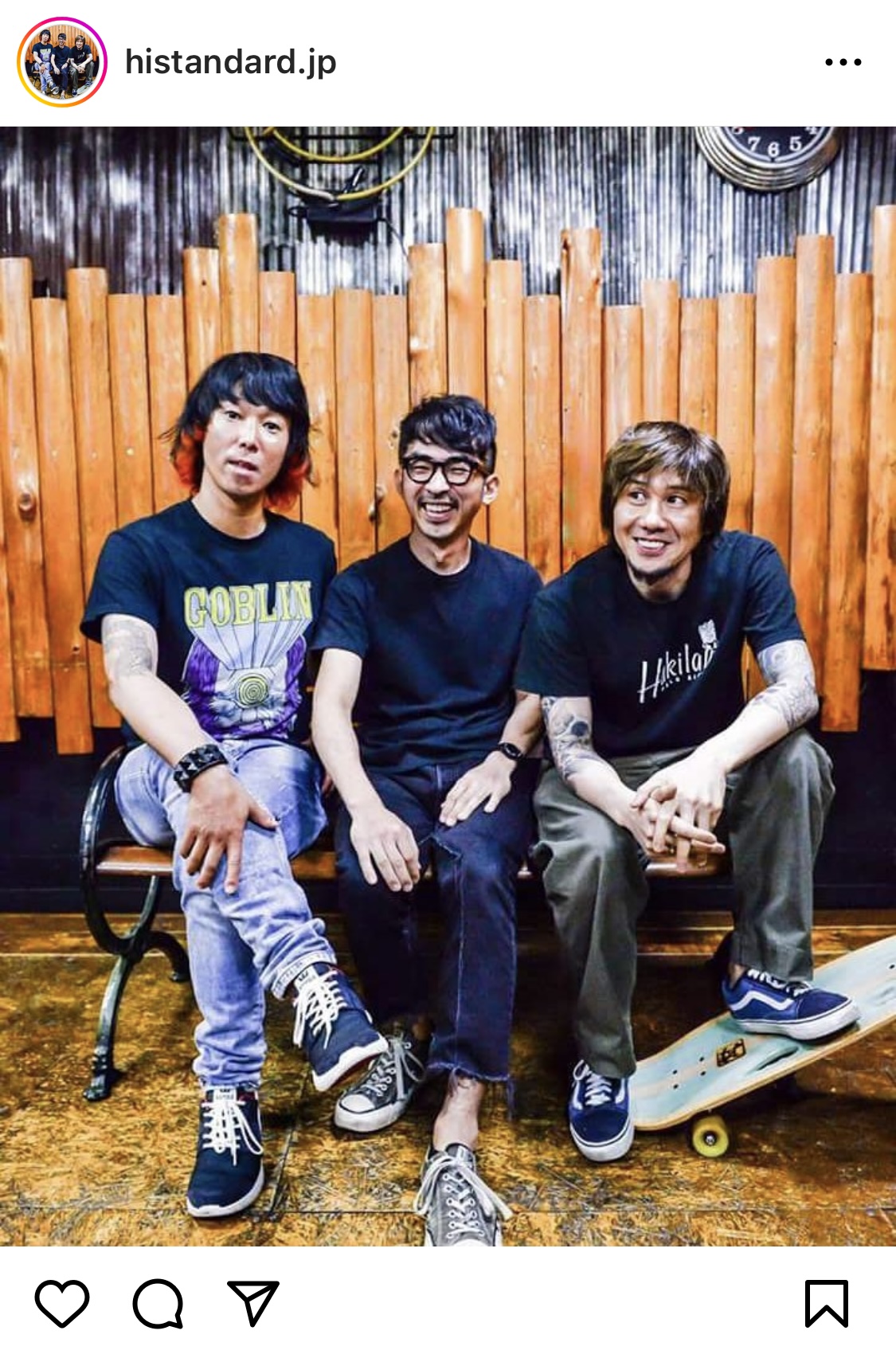 Hi-STANDARDの左から難波章浩（ボーカル、ベース）、恒岡章さん（ドラム）、横山健（ギター、コーラス）（インスタグラムより）