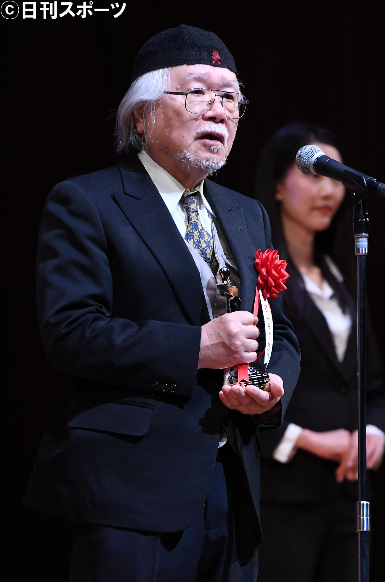 第26回日本映画批評家大賞授賞式でアニメーション部門ダイヤモンド大賞の喜びを口にする松本零士さん（2017年5月撮影）