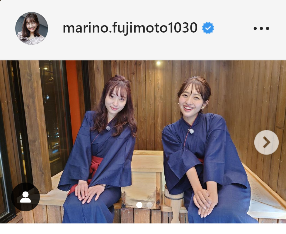 林佑香と浴衣姿のツーショットを公開した藤本万梨乃アナウンサー（インスタグラムより）