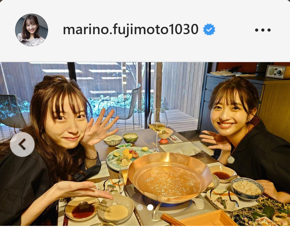 林佑香とのツーショットを公開した藤本万梨乃アナウンサー（インスタグラムより）