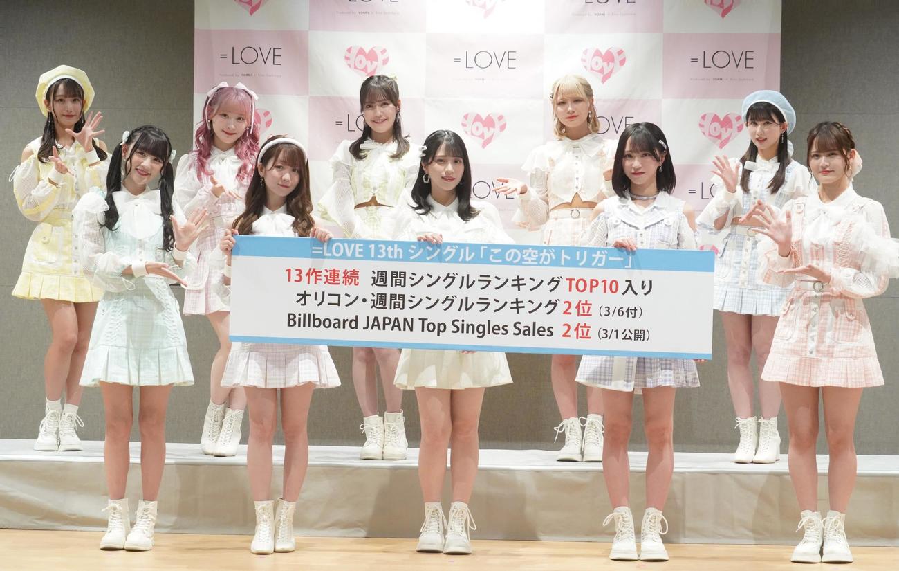 13枚目シングル「この空がトリガー」の発売記者発表会を行った＝LOVE