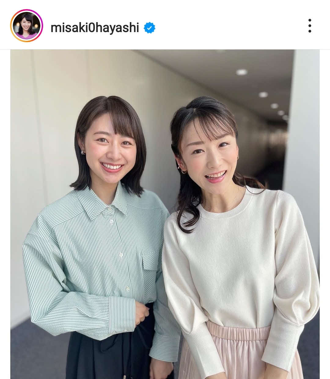 林美沙希アナ（左）は堂真理子アナと笑顔のツーショット（林美沙希アナのインスタグラムより）