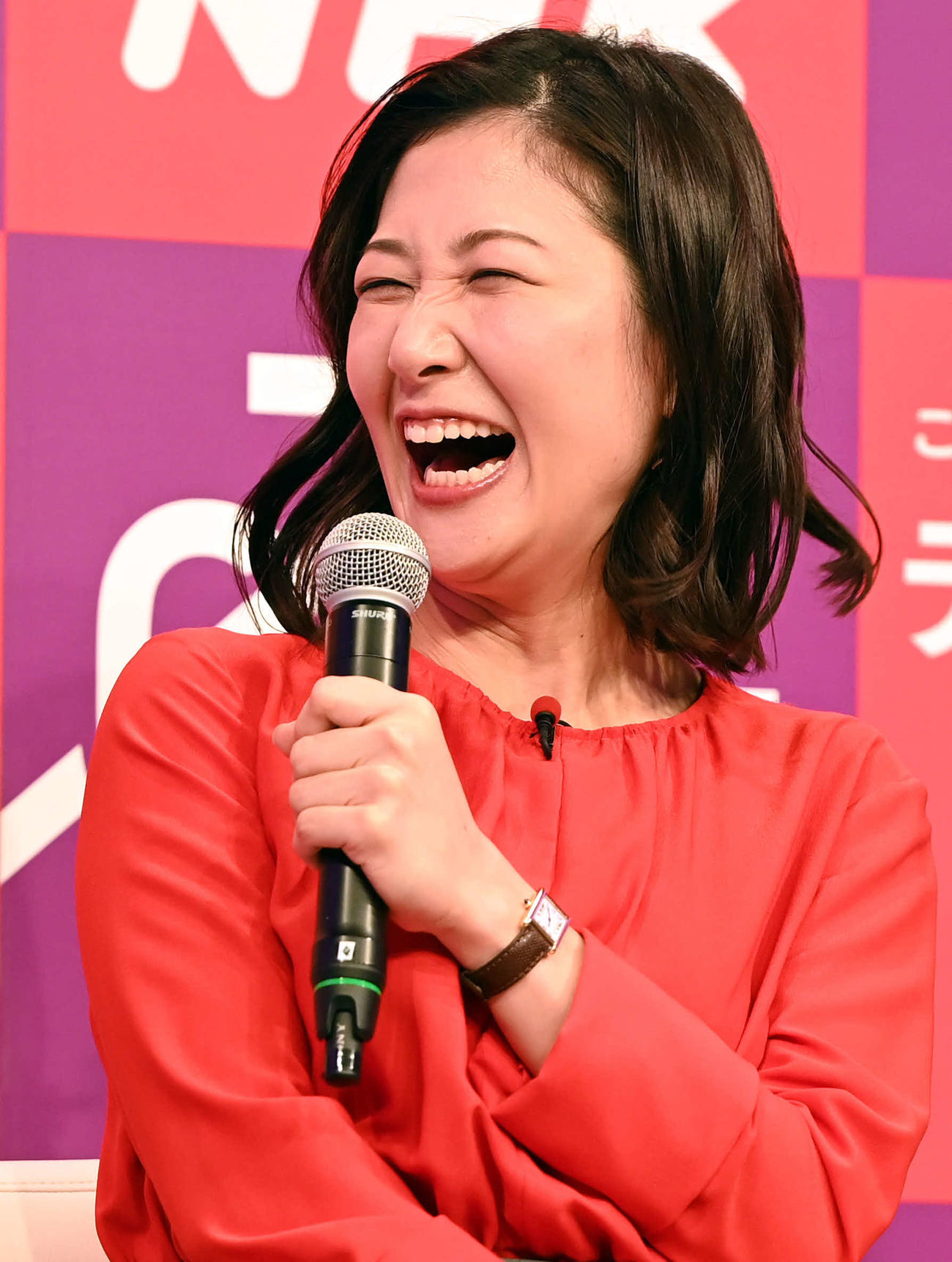 会見で笑顔を見せるNHK桑子真帆アナ（撮影・たえ見朱実）