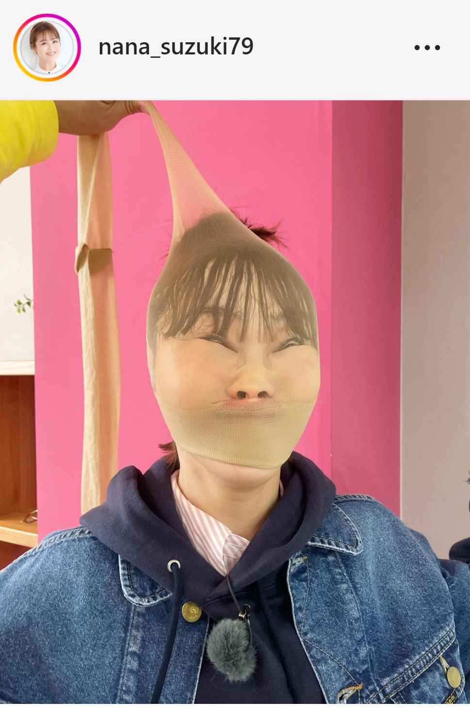 パンストを被った写真を公開した鈴木奈々（インスタグラムより）