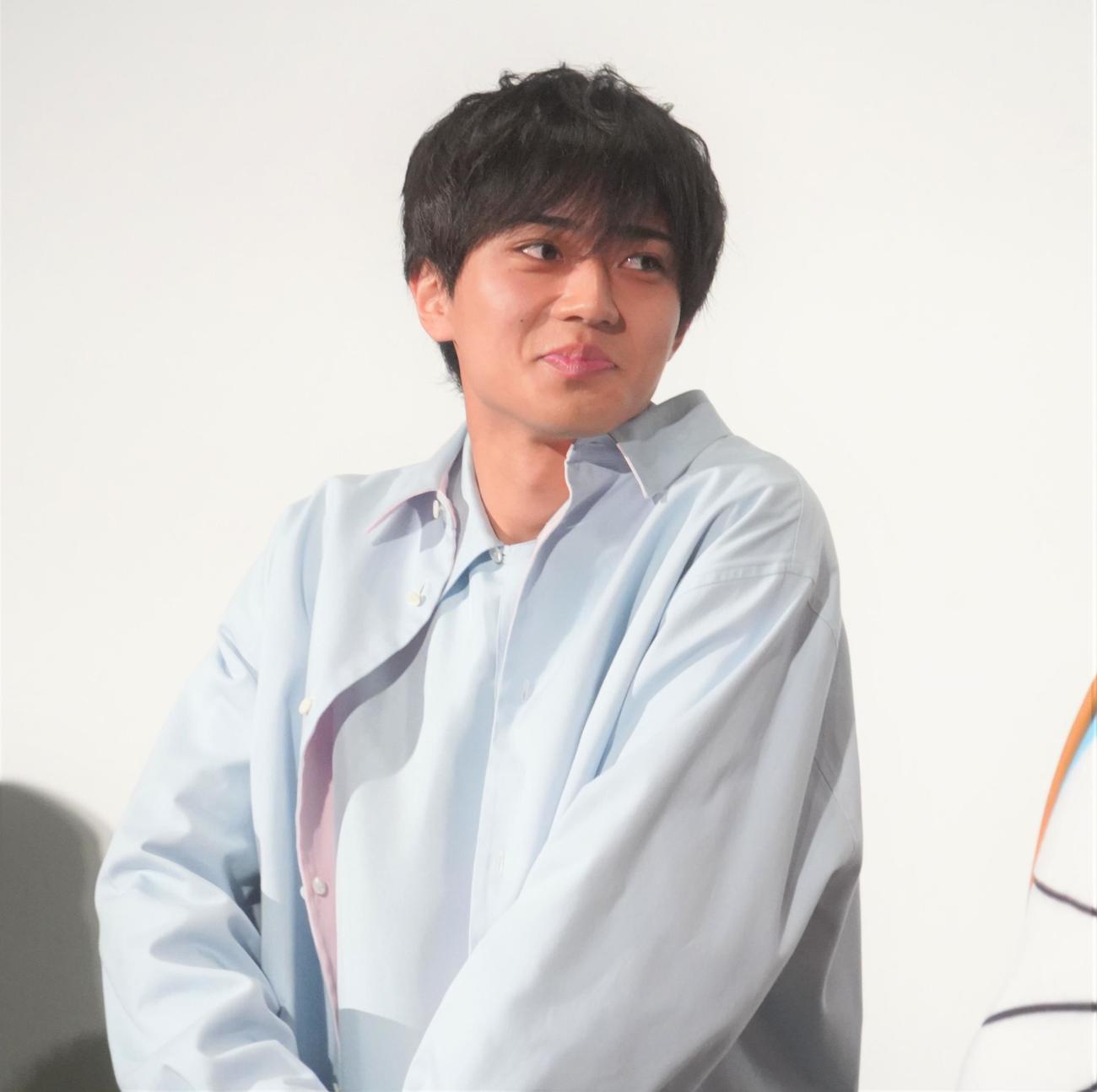アニメ映画「ドラえもん　のび太と空の理想郷（ユートピア）」の公開記念舞台あいさつに出席したKing＆Prince永瀬廉（撮影・佐藤成）