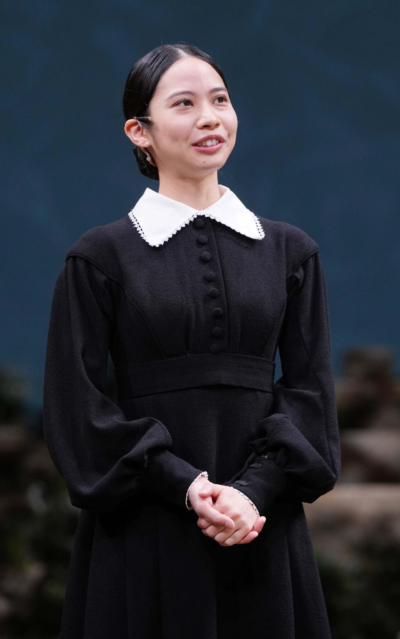 ミュージカル「ジェーン・エア」ゲネプロの囲み会見に臨む屋比久知奈（撮影・小沢裕）