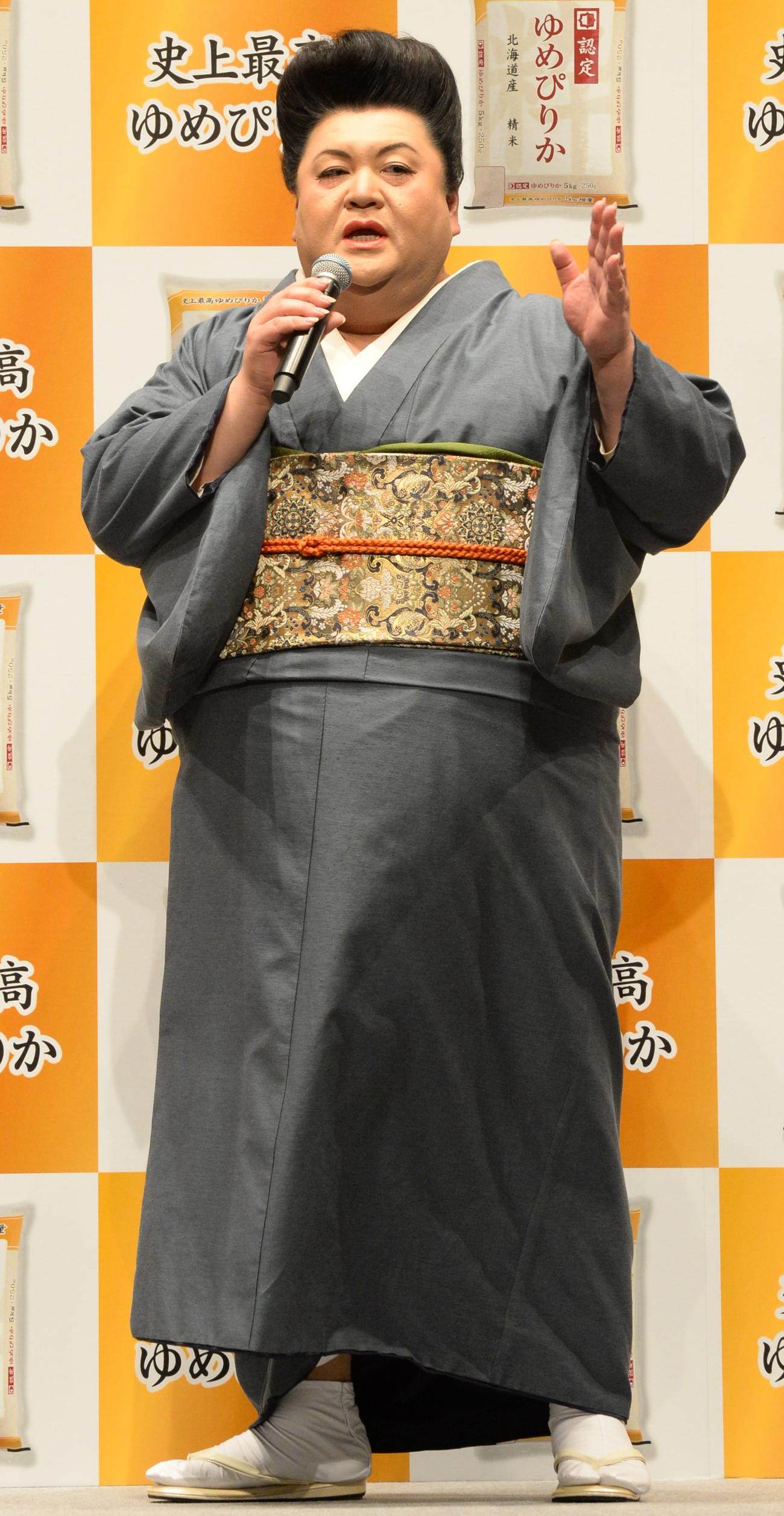 「史上最高ゆめぴりか」新CM発表会に出席するマツコ・デラックス（撮影・高橋洋平）
