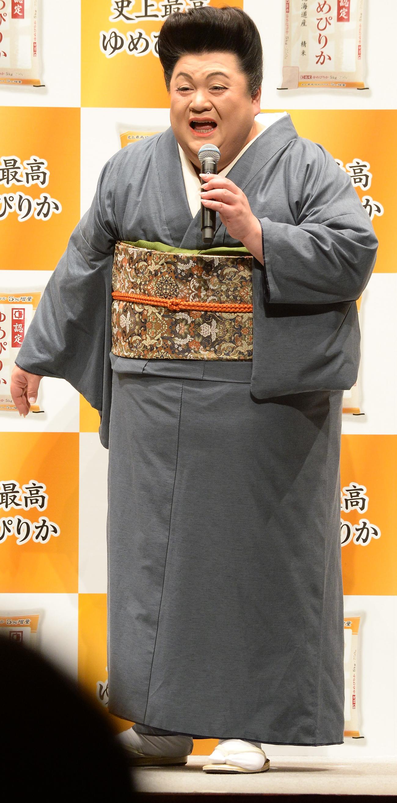 「史上最高ゆめぴりか」新CM発表会に出席するマツコ・デラックス（撮影・高橋洋平）