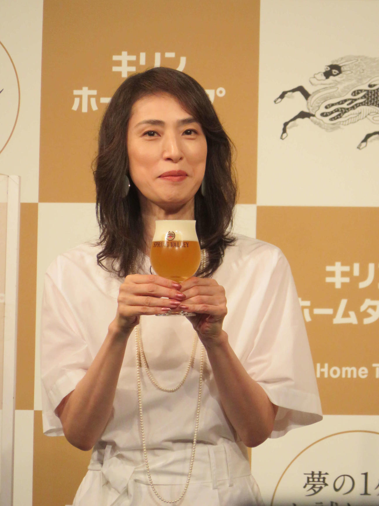 「キリン　ホームタップ」サービスアップデート発表会に登壇した天海祐希（撮影・村上幸将）