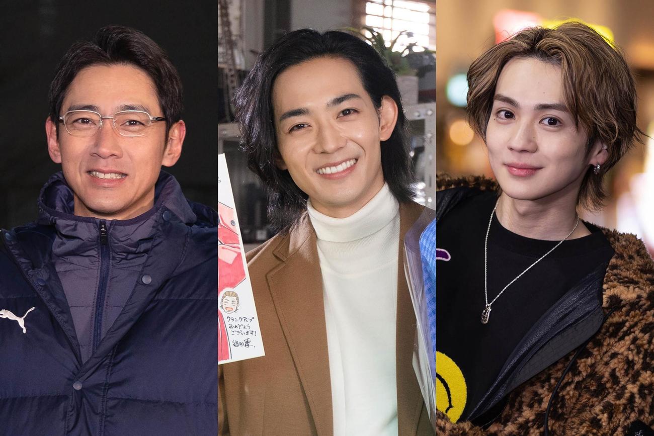 「スタンドUPスタート」のクランクアップを迎えた、左から小泉孝太郎、竜星涼、吉野北人（C）フジテレビ