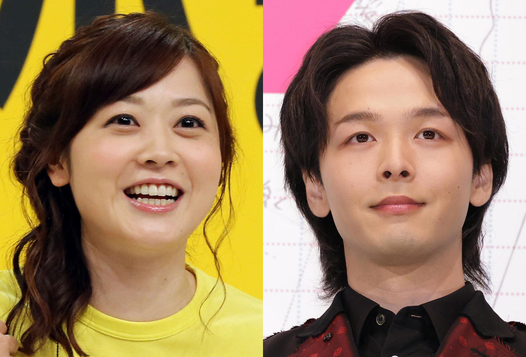 中村倫也（右）と水卜麻美アナ