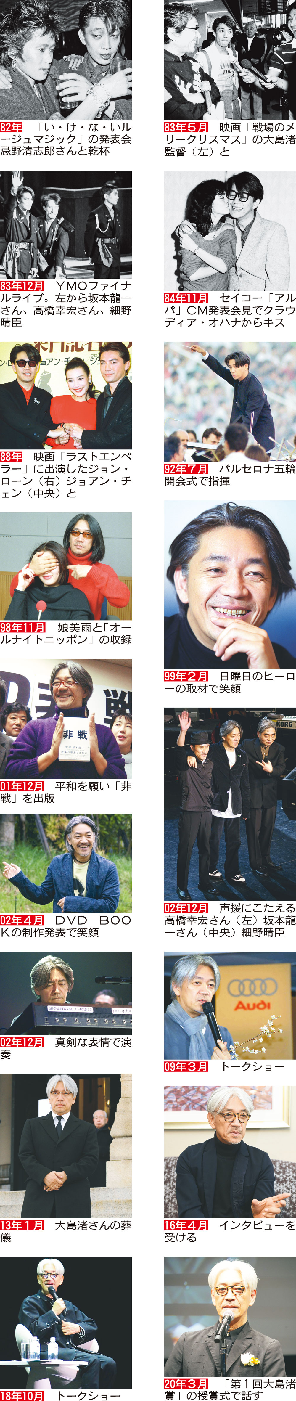 【イラスト】写真で振り返る坂本龍一さんの活動