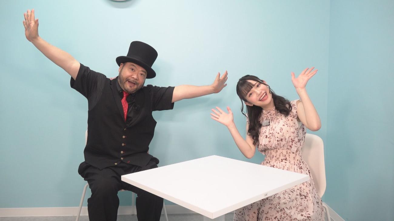 初冠番組「アカリノコマド」の収録に臨んだあかせあかり（右）と山田ルイ53世