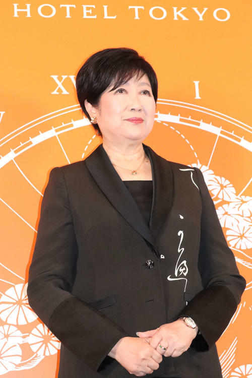 「ブルガリホテル東京」オープニングパーティーに登壇した小池百合子都知事（撮影・加藤理沙）