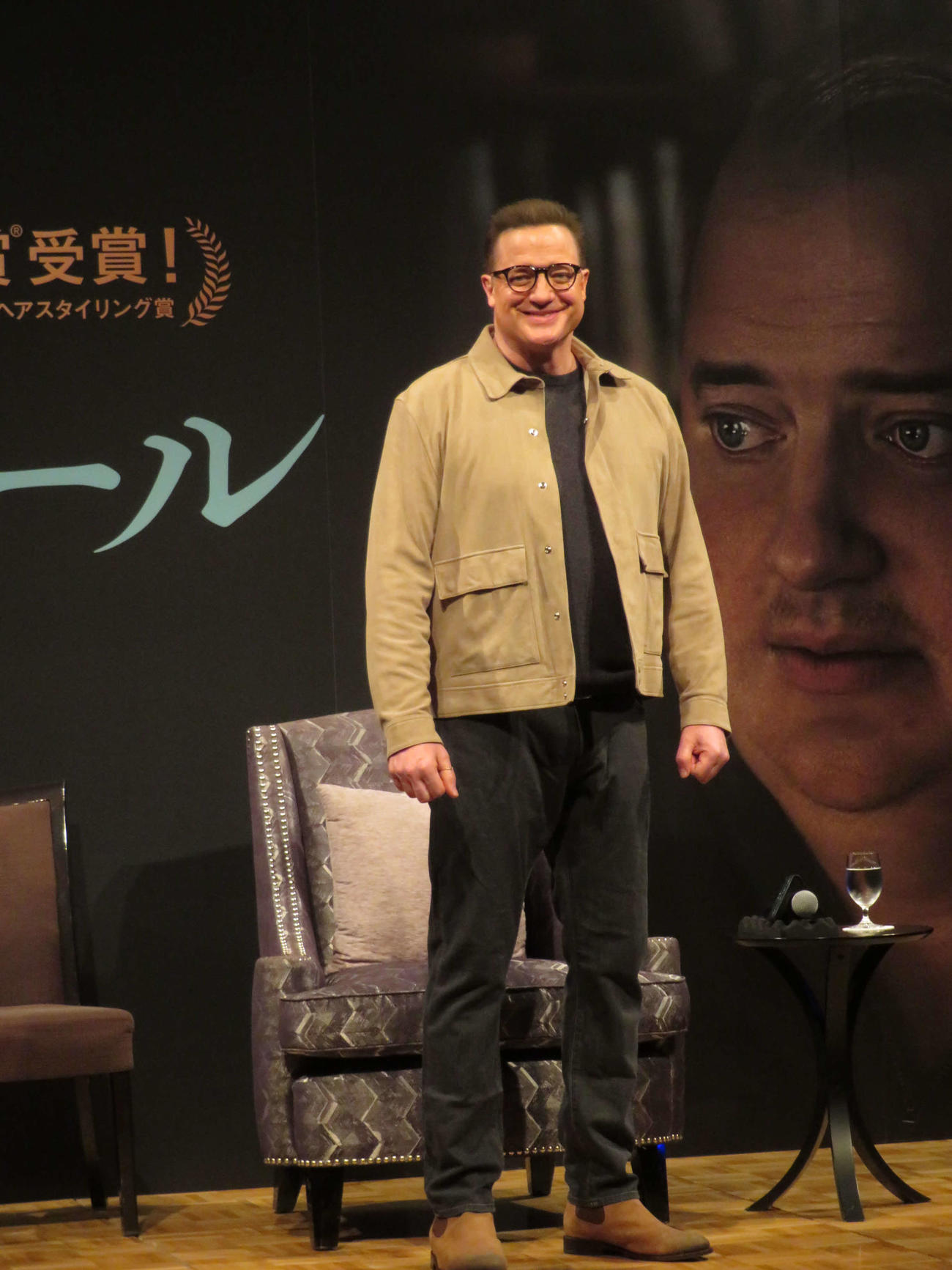 米映画「ザ・ホエール」来日記者会見で笑みを浮かべる、ブレンダン・フレイザー（撮影・村上幸将）