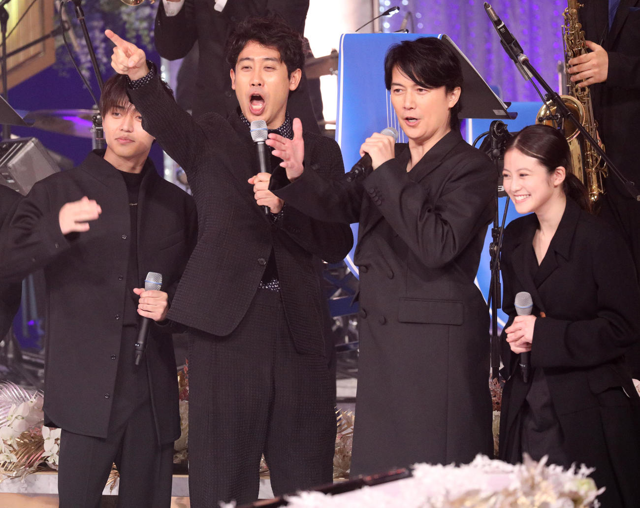新作ドラマの合同会見を行った、左から永瀬廉、大泉洋、福山雅治、今田美桜（撮影・中島郁夫）