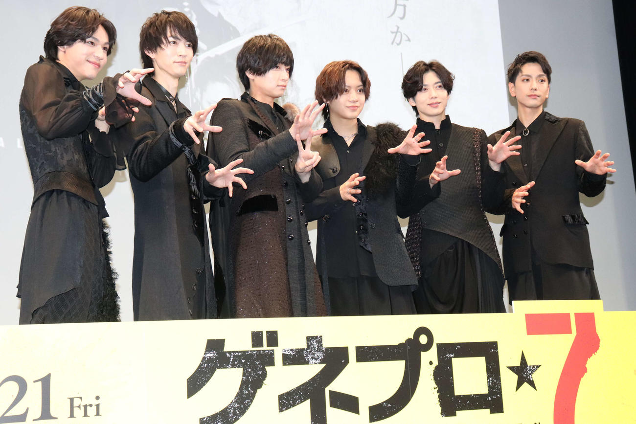 映画「ゲネプロ★7」公開記念イベントに登壇した、左から三浦海里、和田雅成、荒牧慶彦、佐藤流司、染谷俊之、黒羽麻璃央（撮影・加藤理沙）