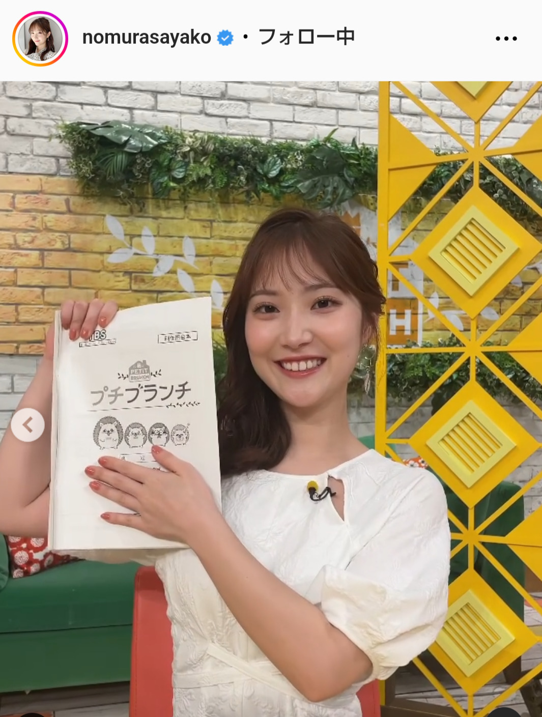 野村彩也子アナのインスタグラムから