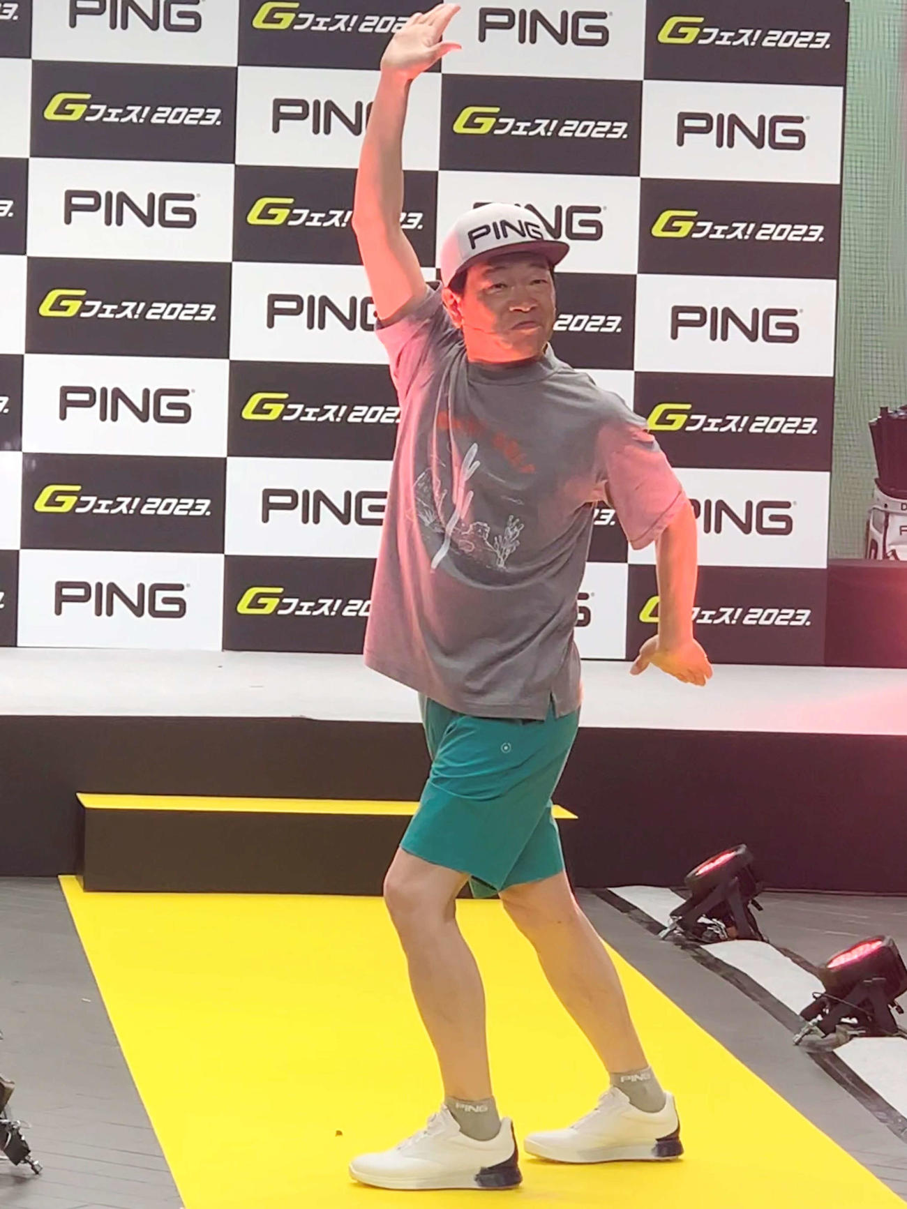 ゴルフブランド「PING Gフェス！2023」オープニングイベントに出席した、蛍原徹（撮影・松尾幸之介）
