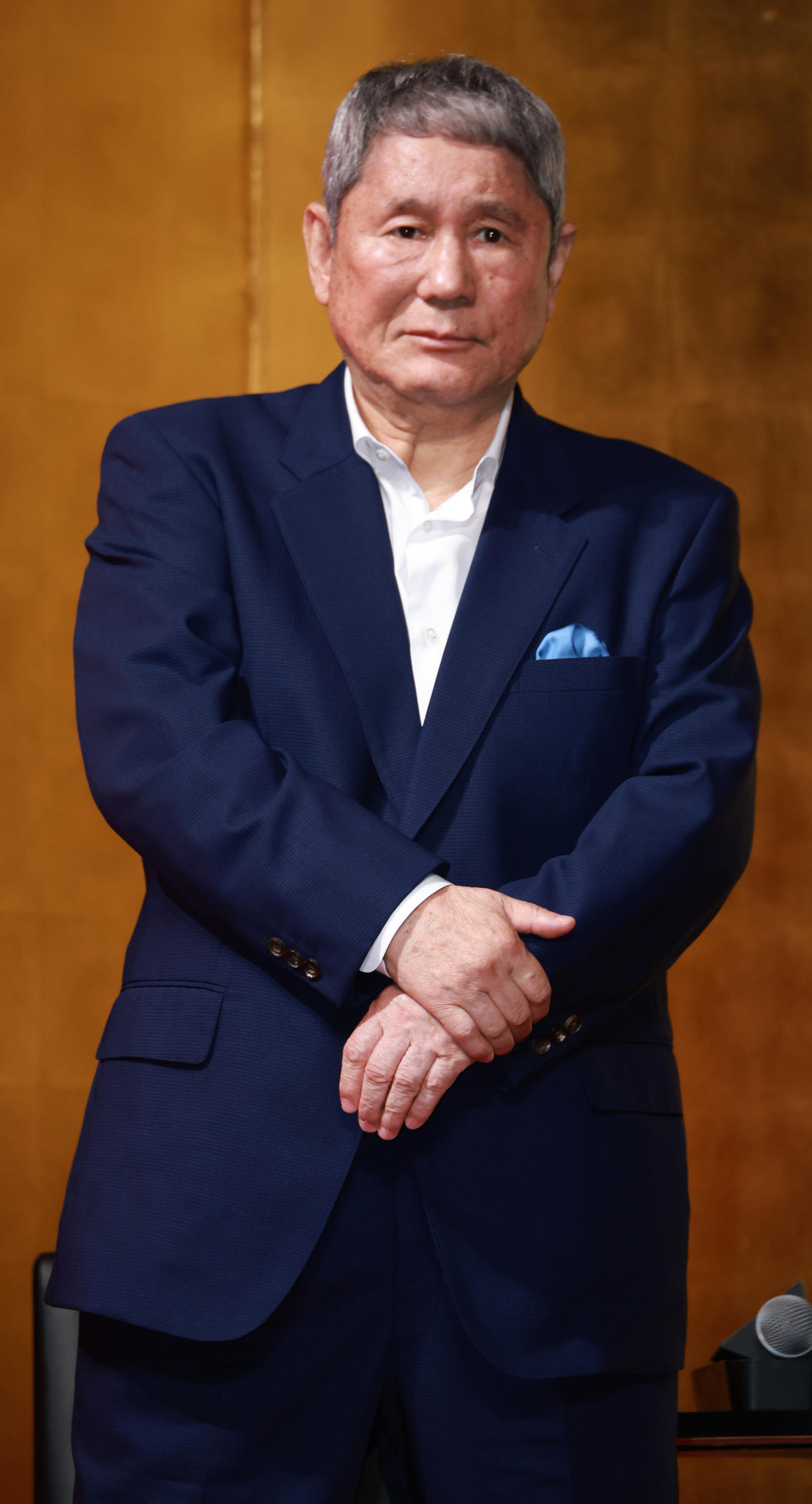 映画「首」完成報告会を行った北野武監督（撮影・中島郁夫）