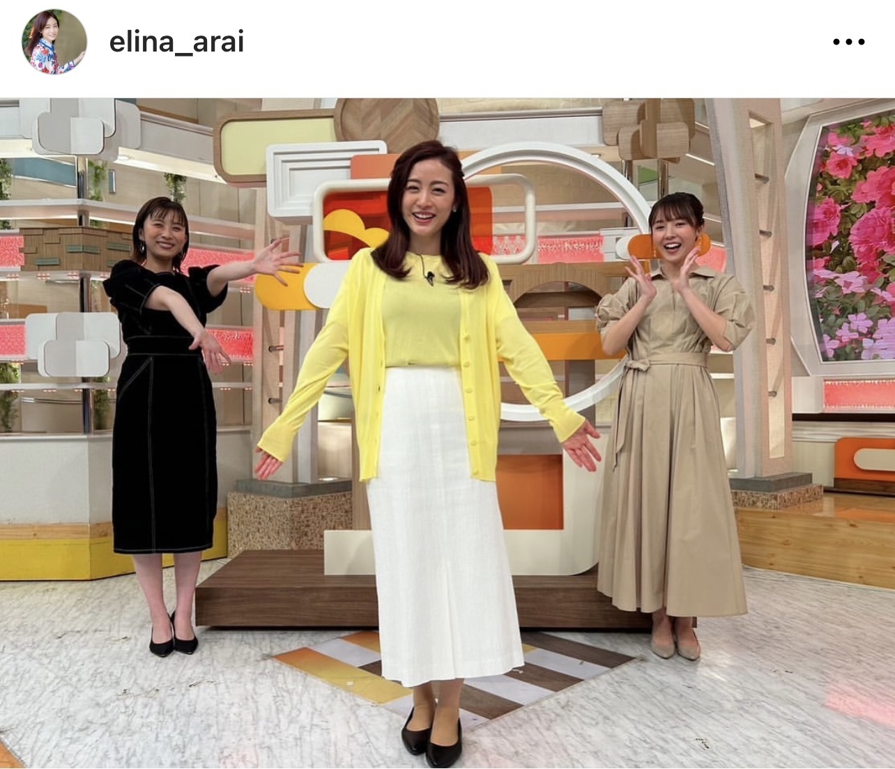 山本雪乃アナと森千晴アナに祝福される新井恵理那アナ（新井恵理那アナのインスタグラムから）