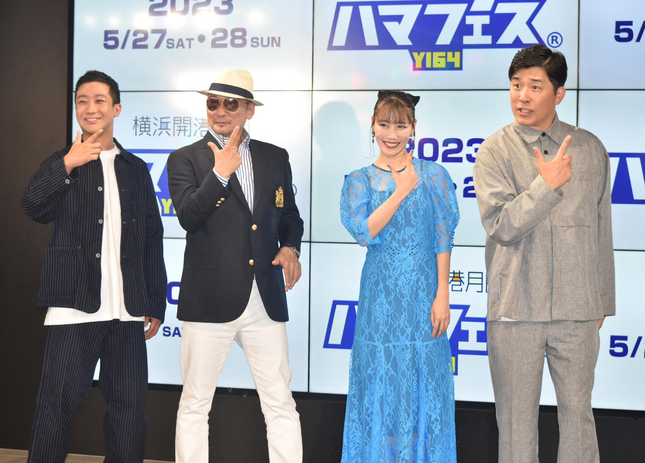 「ハマフェス　Y164」開催記者発表に参加した左から瑛人、横山剣、高城れに、あべこうじ