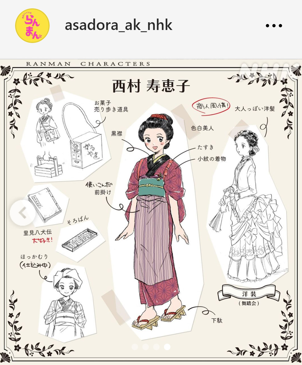 寿恵子の商人風情のたすき掛けイラスト（「らんまん」公式インスタグラムから）